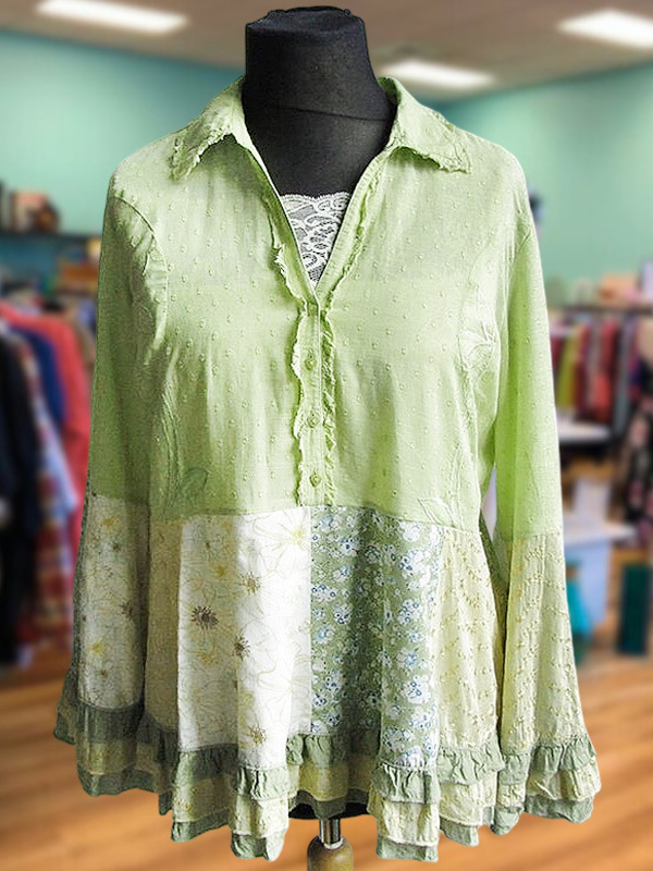 Women's top | Pastoral Texture Floral Ruffle Sleeve Shirt |Website-shopcharmingrose
